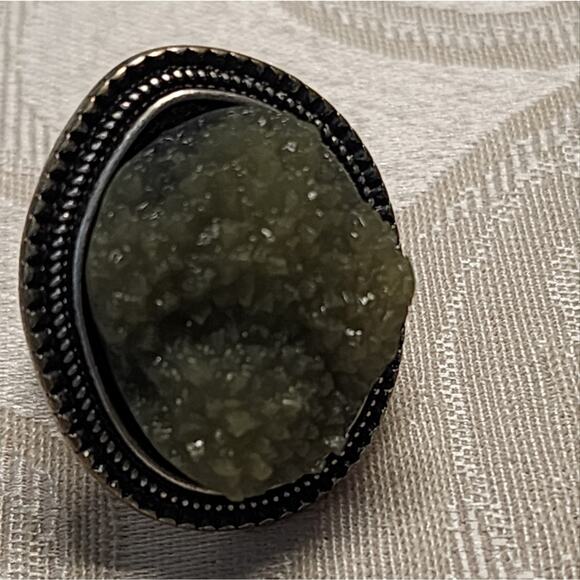 Vintage Raw Morocco Mineral Silver Tone Cocktail Ring Size 5.5 - Picture 2 of 9